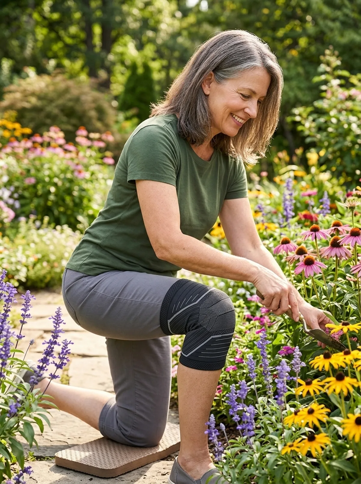 Kneeling to garden comfortably