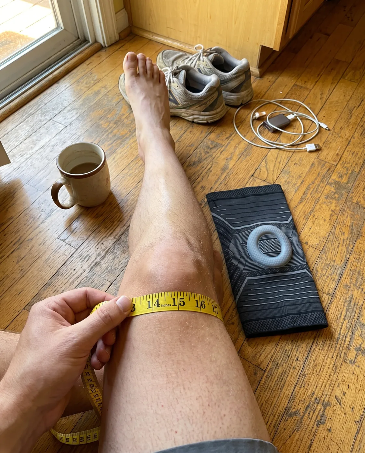 Measuring around the middle of the knee with a soft tape