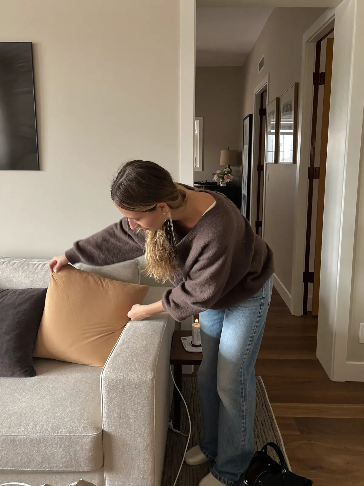 Tidying a cozy living room