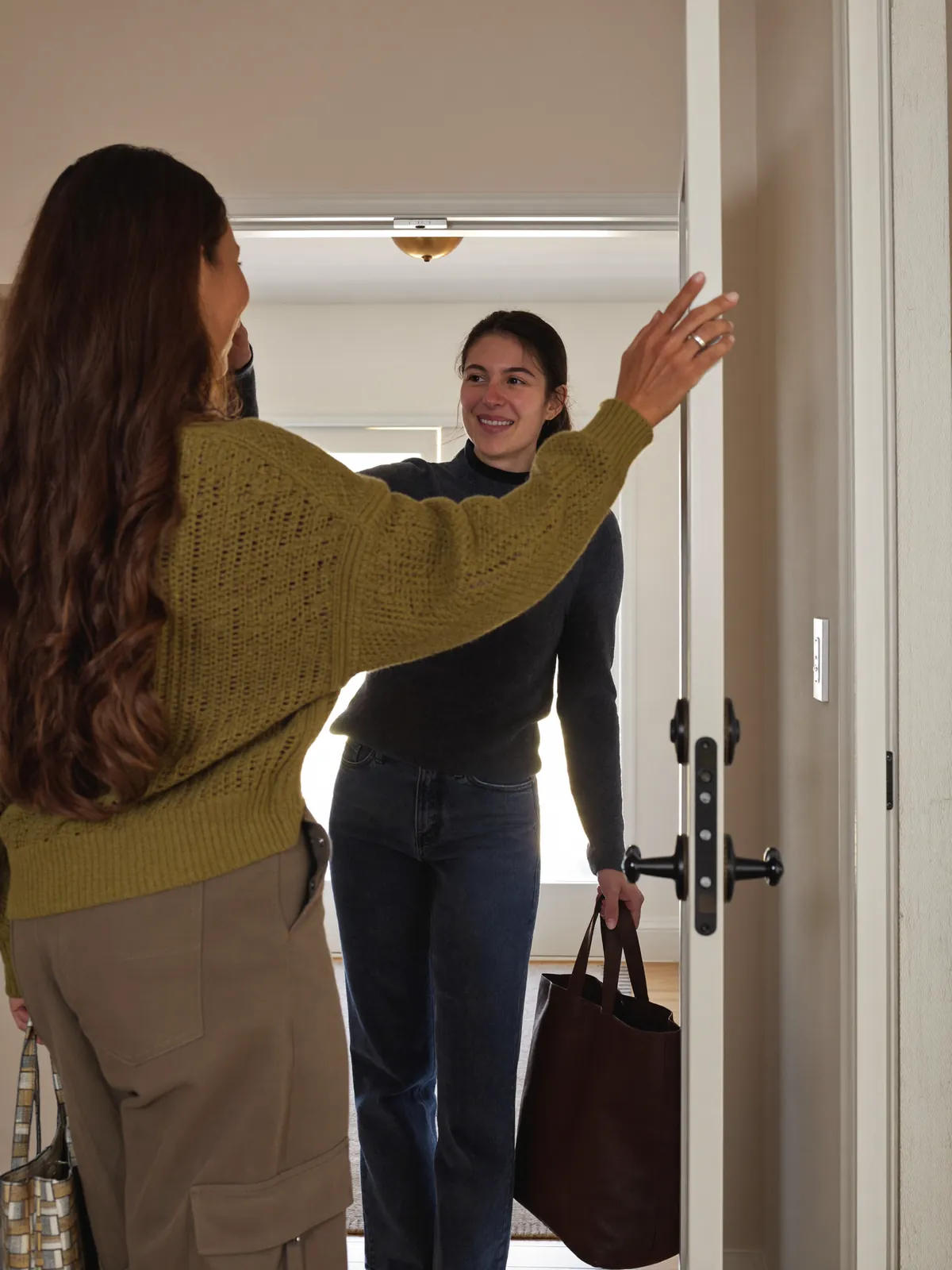 Greeting a friend at the front door